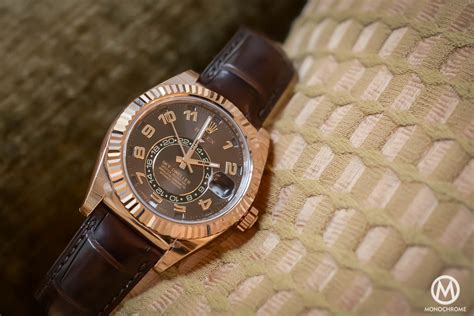 rolex sky dweller gold brown|rolex sky dweller price guide.